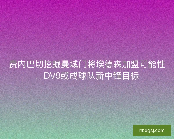 费内巴切挖掘曼城门将埃德森加盟可能性，DV9或成球队新中锋目标